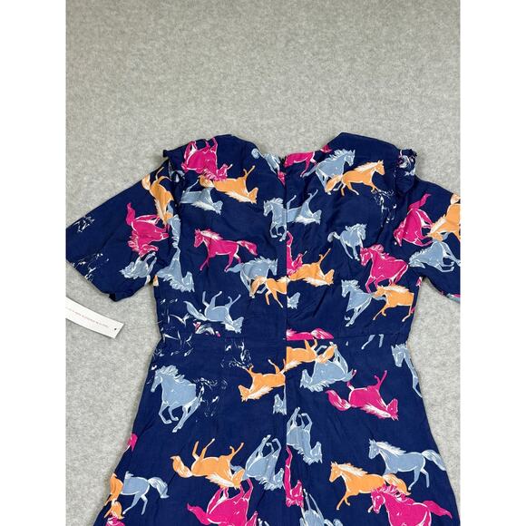 Modcloth Womens Size S Blue Horses Neon Stampede Mini Dress - Picture 8 of 10